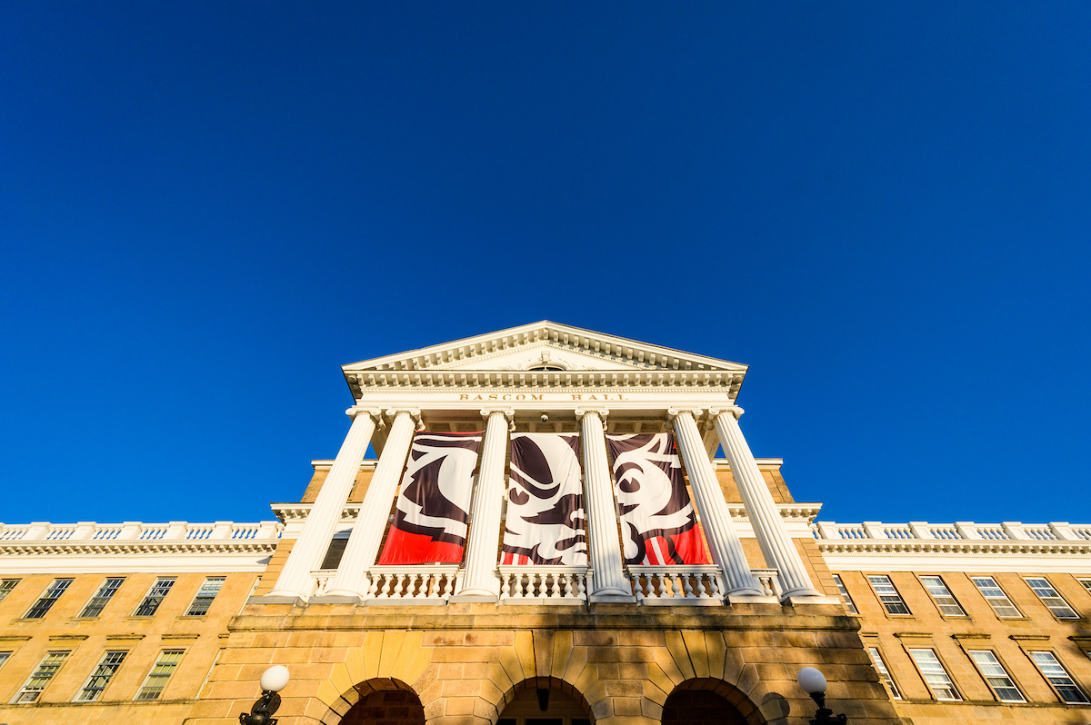 Bascom hall with Bucky banner. 