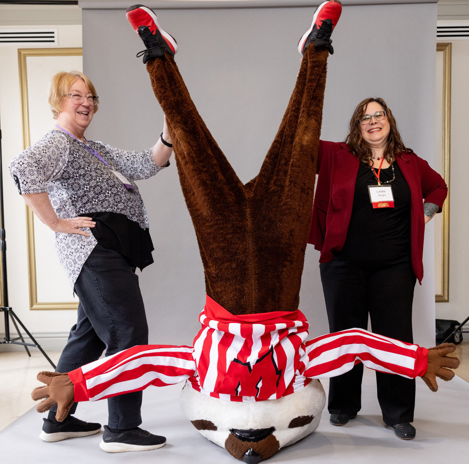 Returning adult student, donor, and Bucky Badger.